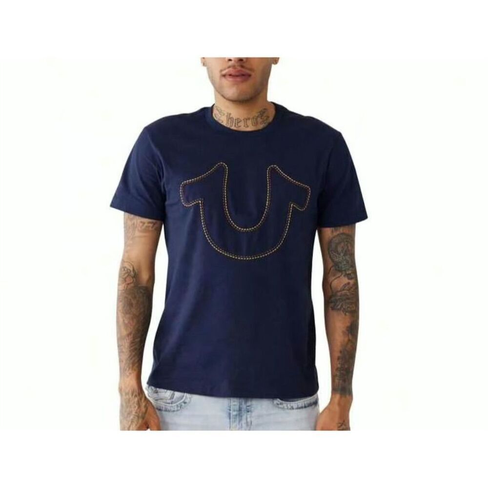 True Religion Men's XL Blue Horseshoe‎ Logo Tee Short Sleeve T-Shirt